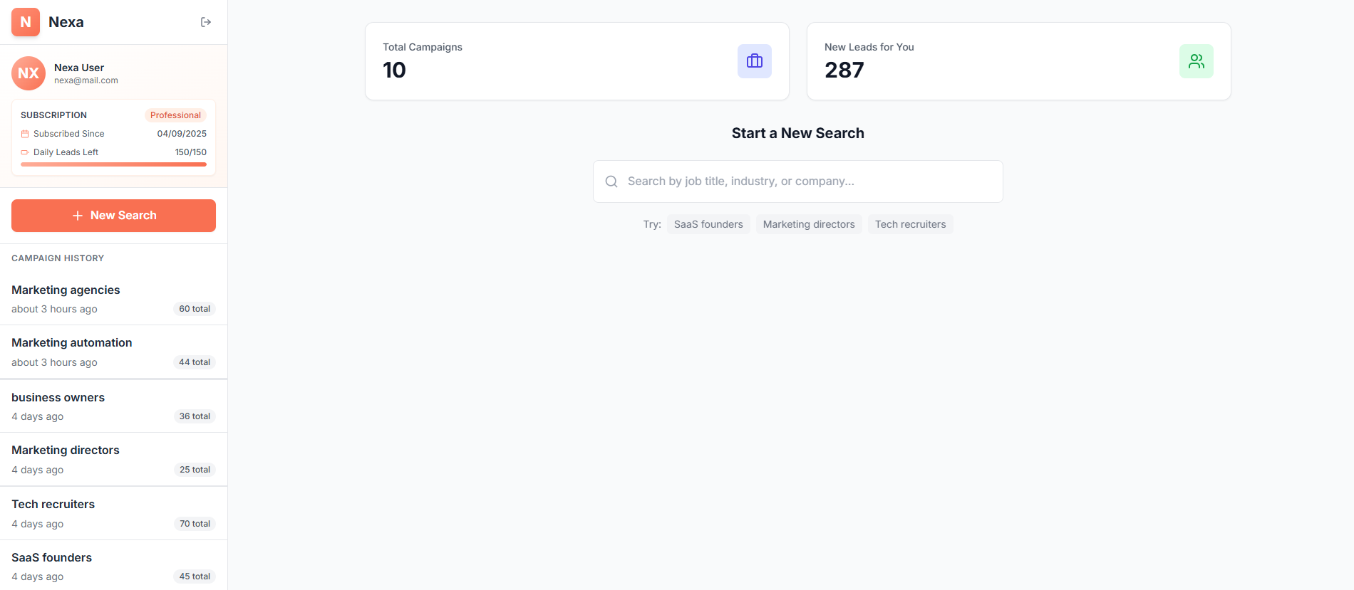 Nexa Dashboard Preview